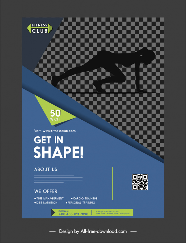 fitness sale flyer template silhouette checkered decor