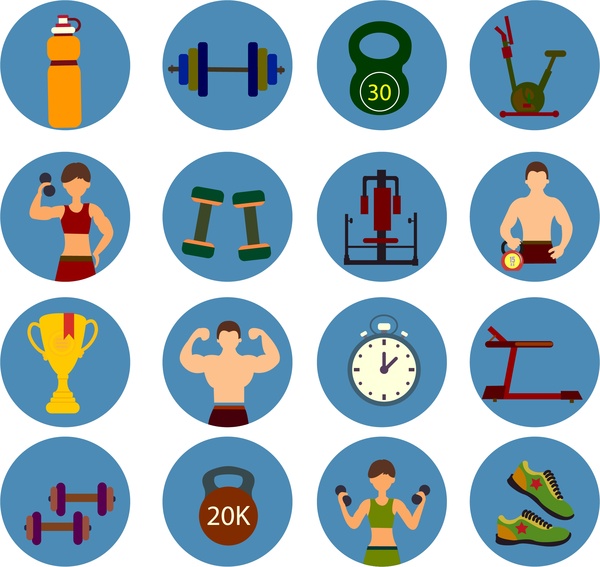 fitness symbols sets design in color flat style