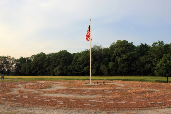 flag at center of the square at prophetstown state park indiana 