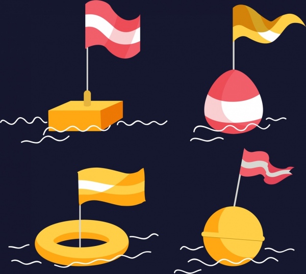 flag buoy icons various 3d types isolation 