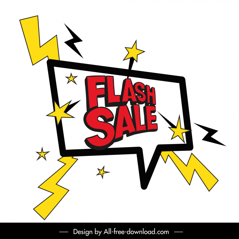 flash sale banner design elements dynamic texts thunderbolts stars sketch