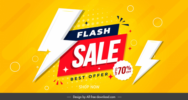 flash sale banner template bright design lightning decor