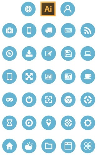 flat circular web icons set