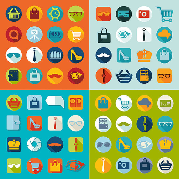 flat supermarket shopping icons vectors