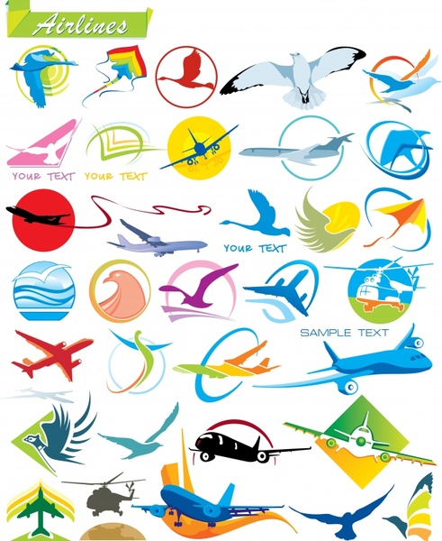 airlines logotypes templates airplane bird kite icons decor