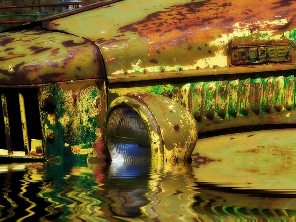 flooded old rusty car truck