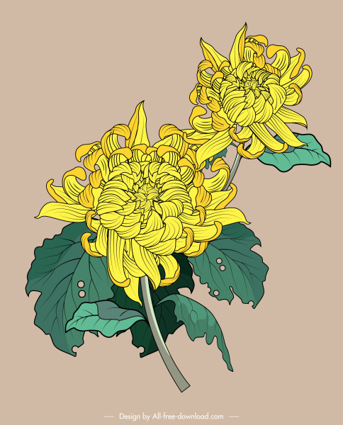 flora painting classical yellow green sketch