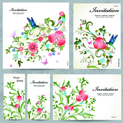 Flower invitation card vectors free download new collection