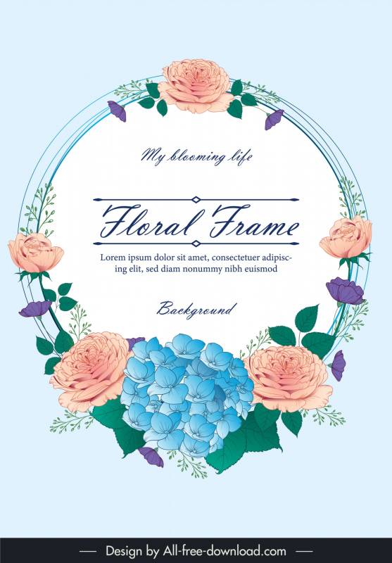 floral background template elegant symmetric hydrangeas roses