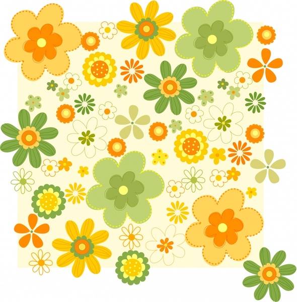 floral background colorful petals icons decor flat design
