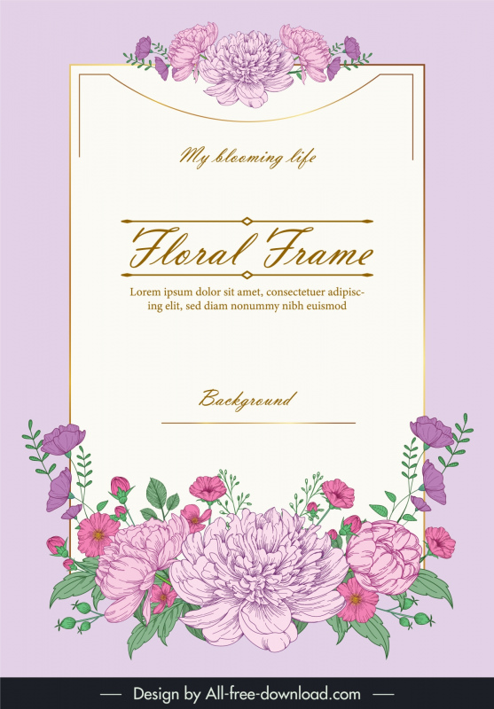 floral background with peony flowers handdrawn classic