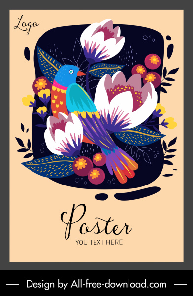 floral bird poster template colorful classic design