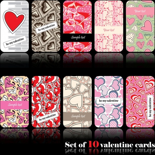 love cards templates collection flat hearts shapes sketch