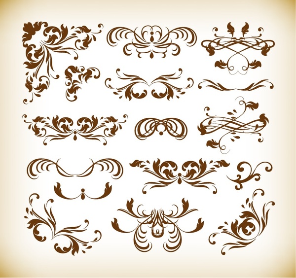 floral decorative elements vector graphics set