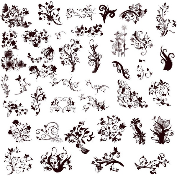 Floral Design Elements in Different Styles for Design