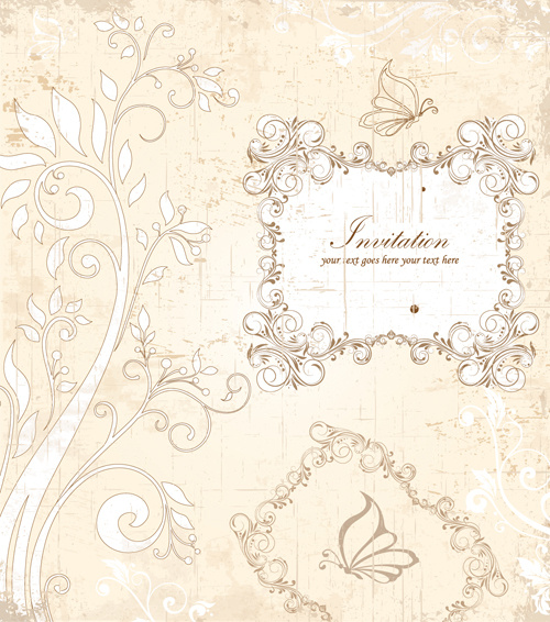 floral elegant invitation cards vector set