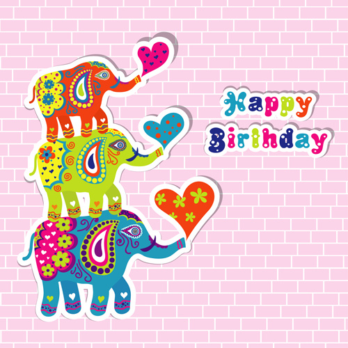Floral elephants with happy birthday background vector Vectors graphic ...