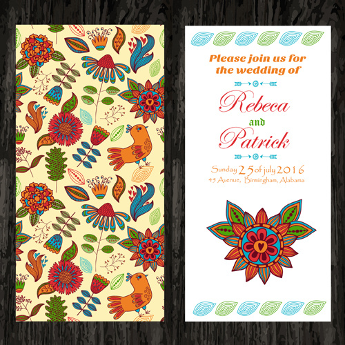 floral ethnic pattern wedding invitations vector set
