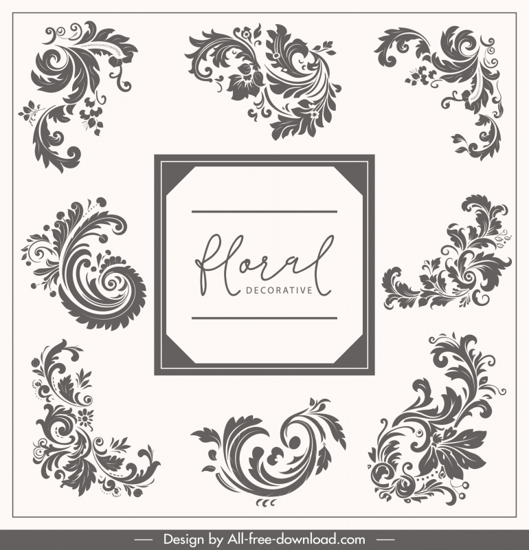 floral frame design elements collection elegant classic curved leaf