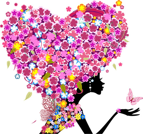 floral girls with valentine vector 