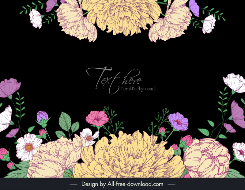 floral inspiring background template dark classic handdrawn