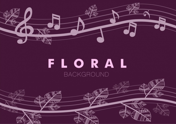 floral music notes seamless pattern violet curves design