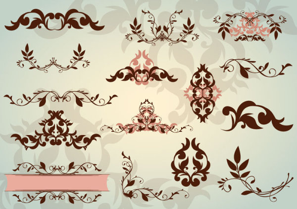 floral ornaments with lace vector