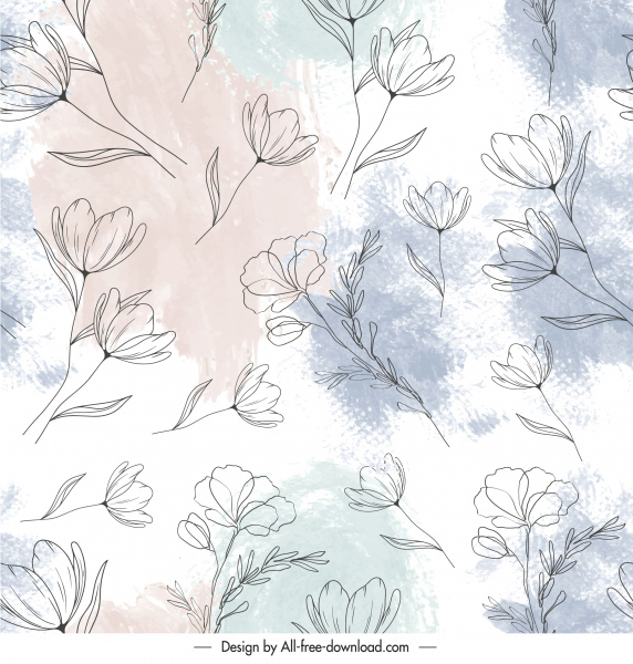 floral pattern template handdrawn sketch retro design
