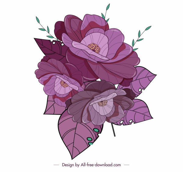 floral petals icon violet handdrawn decor classic design