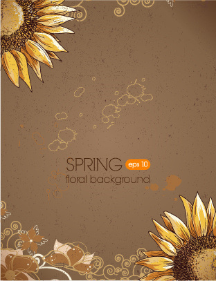 floral spring retro background vector