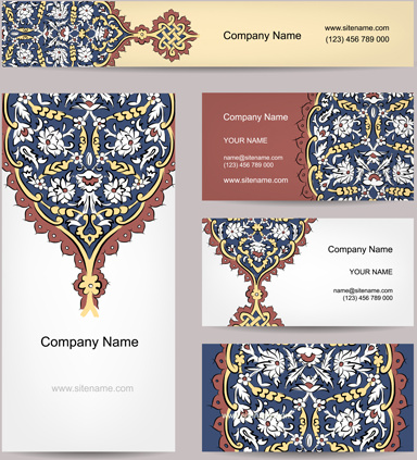 floral style business cards kit vector