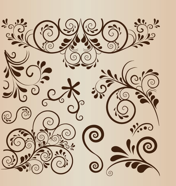 floral swirl decoration vector element collection