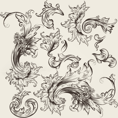 floral swirl ornament design vector