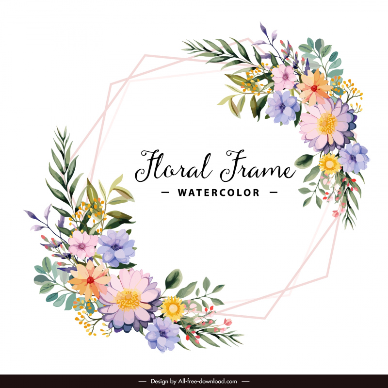 floral watercolor frame template elegant blossom geometry shape
