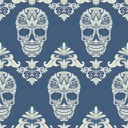 floral with skull vector seamless pattern