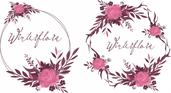 floral wreath icons pink flowers decor classical design