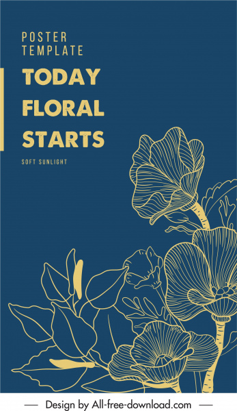 floras poster template classical handdrawn petals leaf sketch