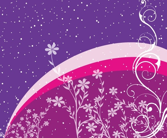 sparkling night sky background and swirled flowers decoration