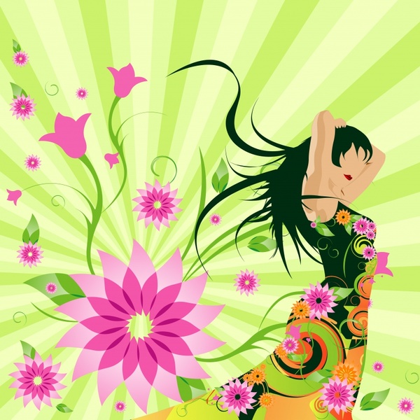 fashion background flowers lady sketch colorful decor
