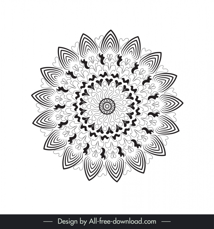 flower mandalas icon sign black white illusion circle shape outline 