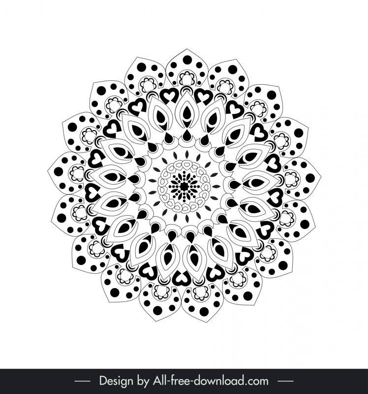  flower mandalas icon sign black white illusion symmetric shape outline