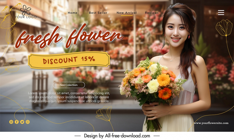 flower shop landing page template elegant contrast realistic 