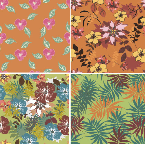 flower vintage vector seamless pattern set 