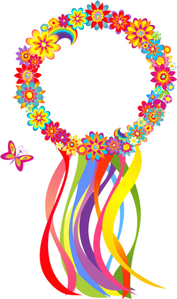 flower with colored ribbon vector graphics