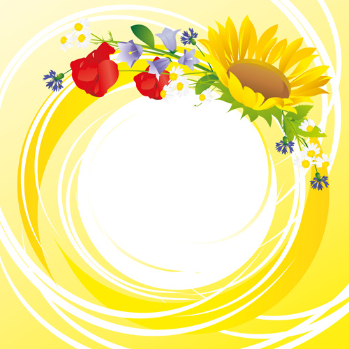 flower with yellow round background vector graphics