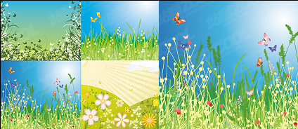 flowers and butterflies vector material