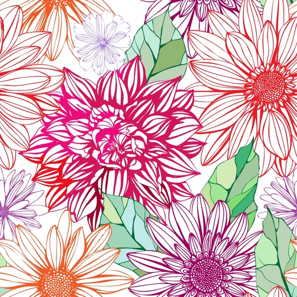 Download Flowers background pattern vector line art Free vector in ...