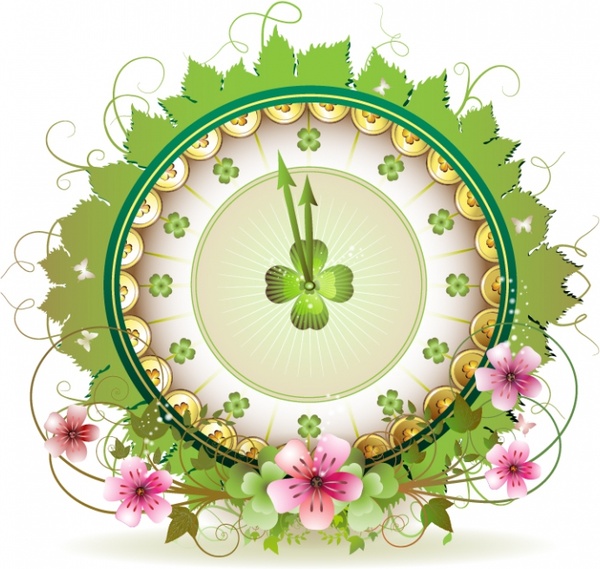 clock template floral leaves decor