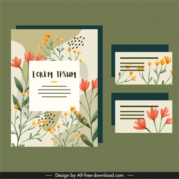 flowers cards templates elegant classical flat design