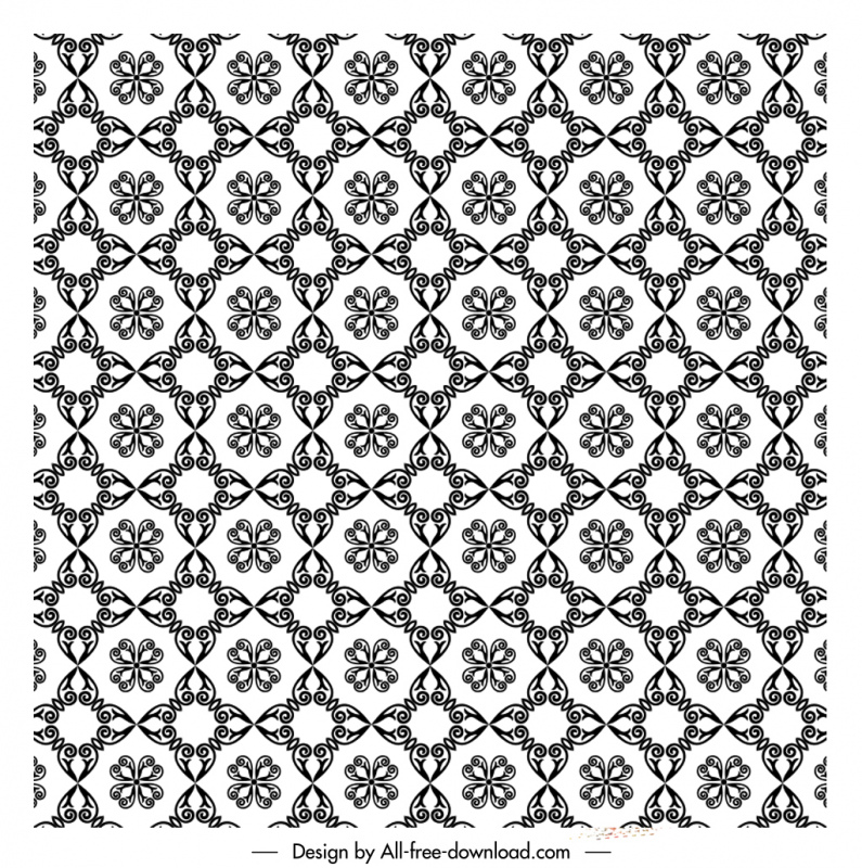 flowers classic style pattern template black white flat repeating design